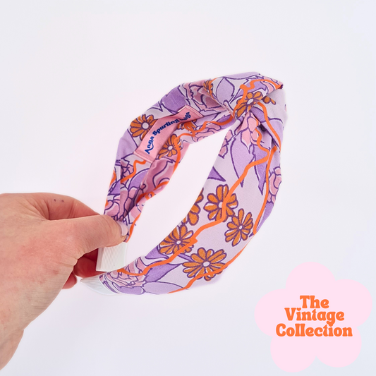 Orange and Lilac Retro Print Headband | Clemmie