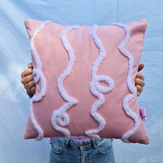 Pink & White Cotton Punch Needle Tufted Cushion