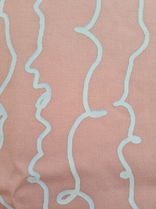 SALE Pink & White Cotton Screen Printed Squiggle Patterned Cushion