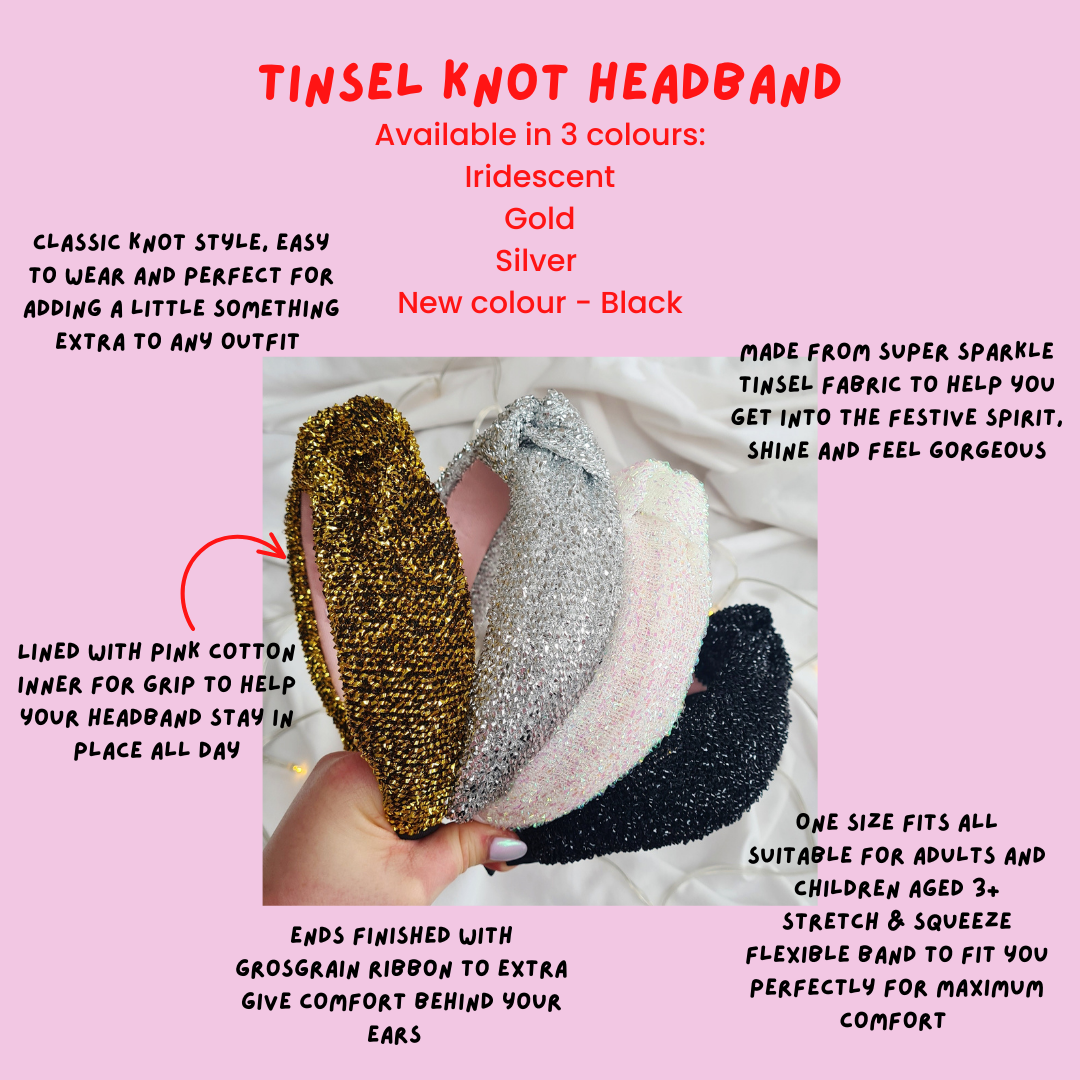 Iridescent White Tinsel Sparkle Knot Headband
