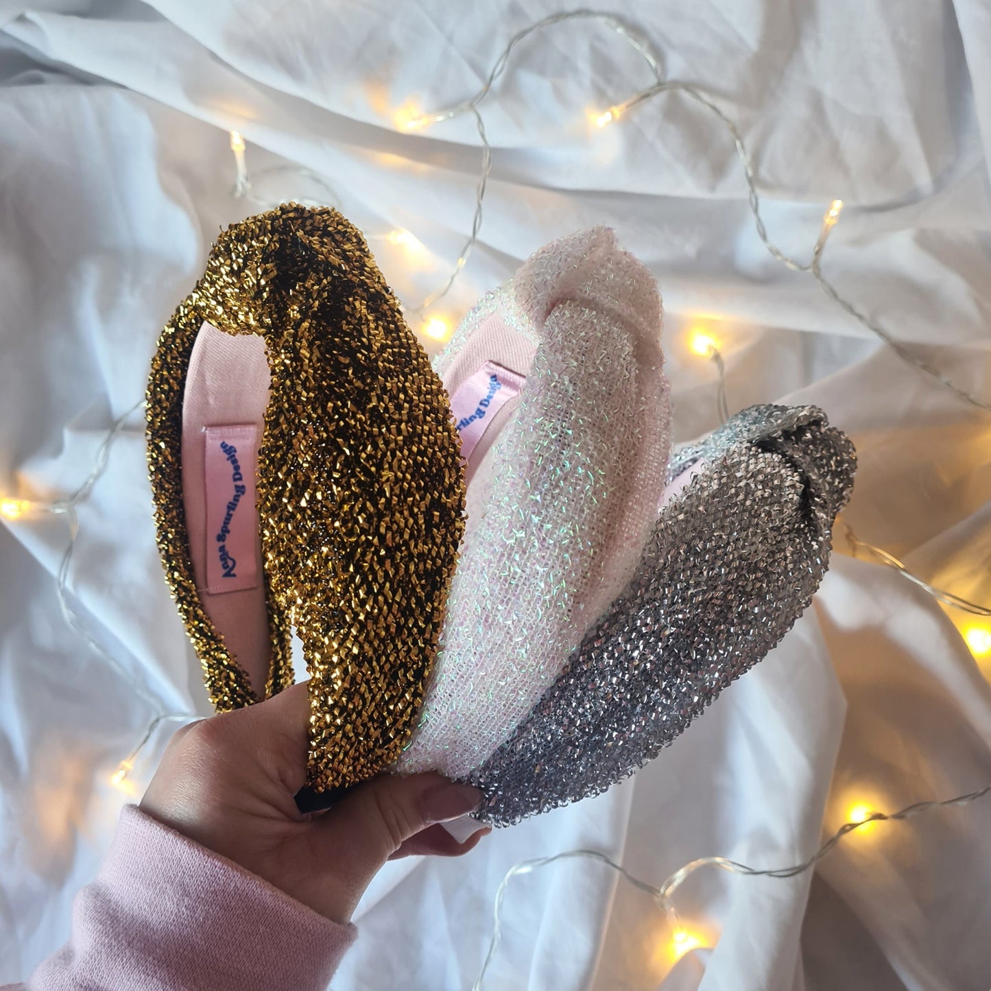 Iridescent White Tinsel Sparkle Knot Headband