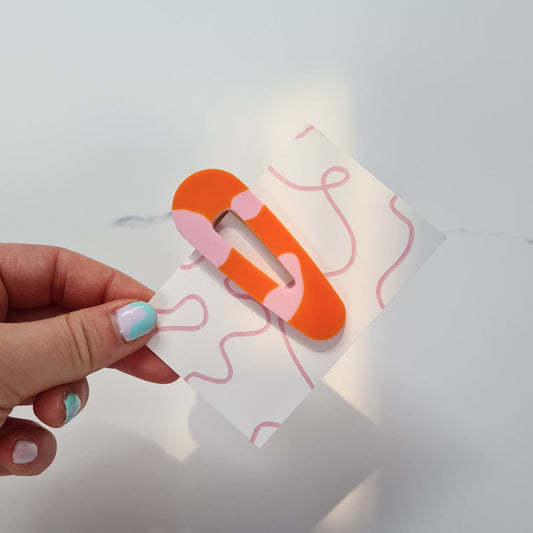 Orange & Pink Cow Print Resin Hair Clip