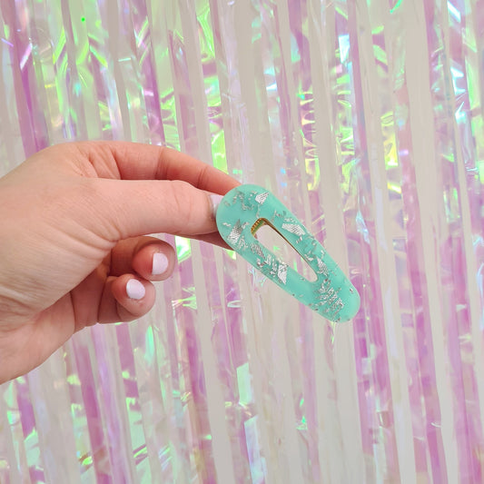 Mint Green and Silver Resin Hair Clip