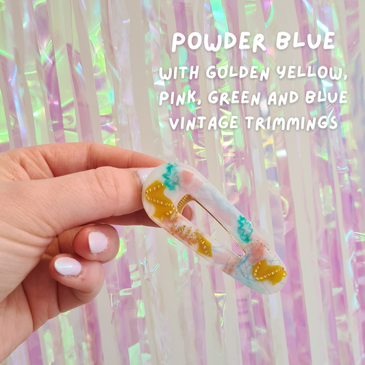 Powder Blue with Yellow, Pink, Green Resin Hair Clip