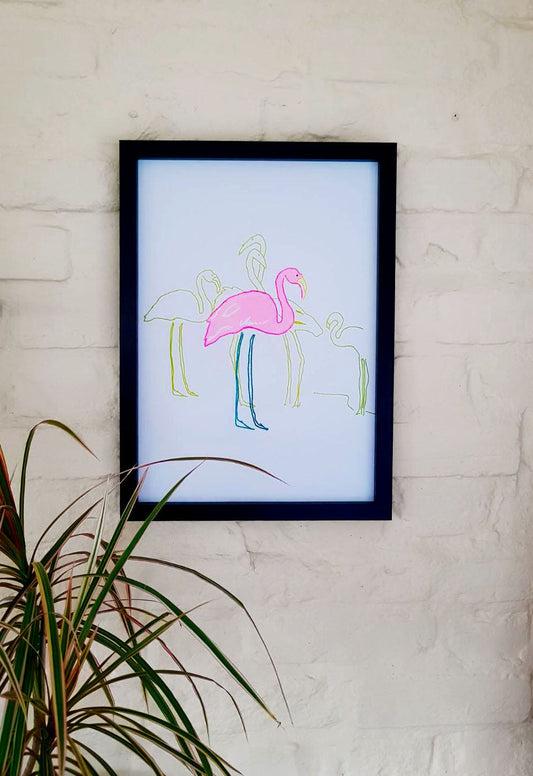 A3 Flamingo Risograph Art print / Wall art