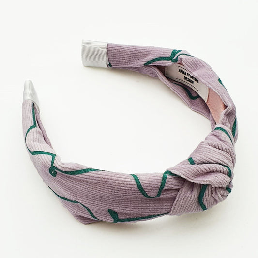 Lilac Corduroy Knot Headband Squiggle Pattern