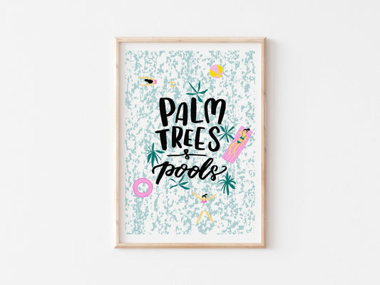 A3 'Palm Trees & Pools' Risograph Art print / Wall Art