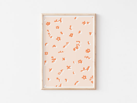 A4 A3 Giclee Art Wall Print Pink Orange Floral Abstract