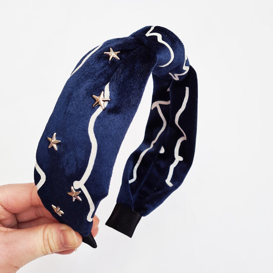 Navy Velvet Knot Pearl Headband