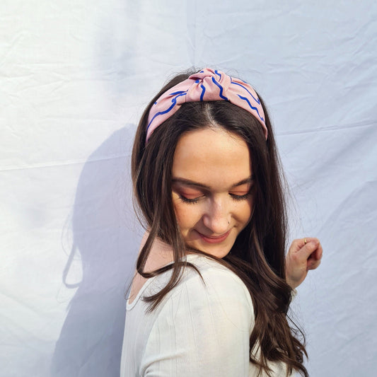 Pink and Blue Squiggle Knot Headband