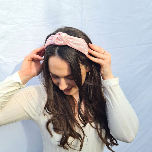 Pink and White Squiggle Knot Headband