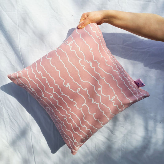 Pink & White Cotton Screen Printed Squiggle Patterned Cushion
