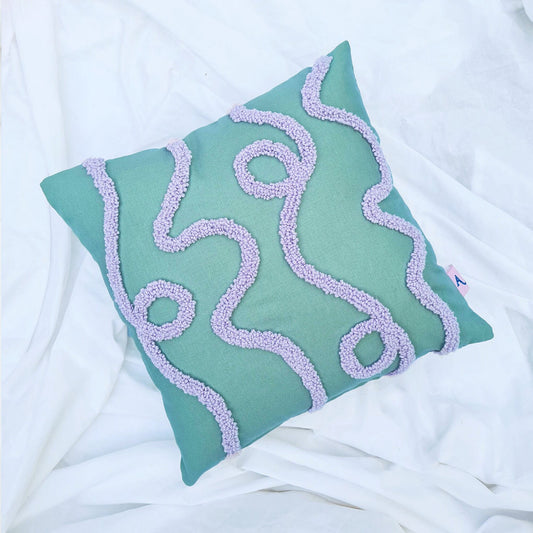 Mint and Lilac Cotton Punch Needle Tufted Cushion