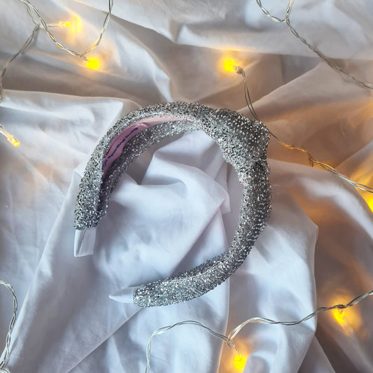 Silver Tinsel Sparkle Knot Headband