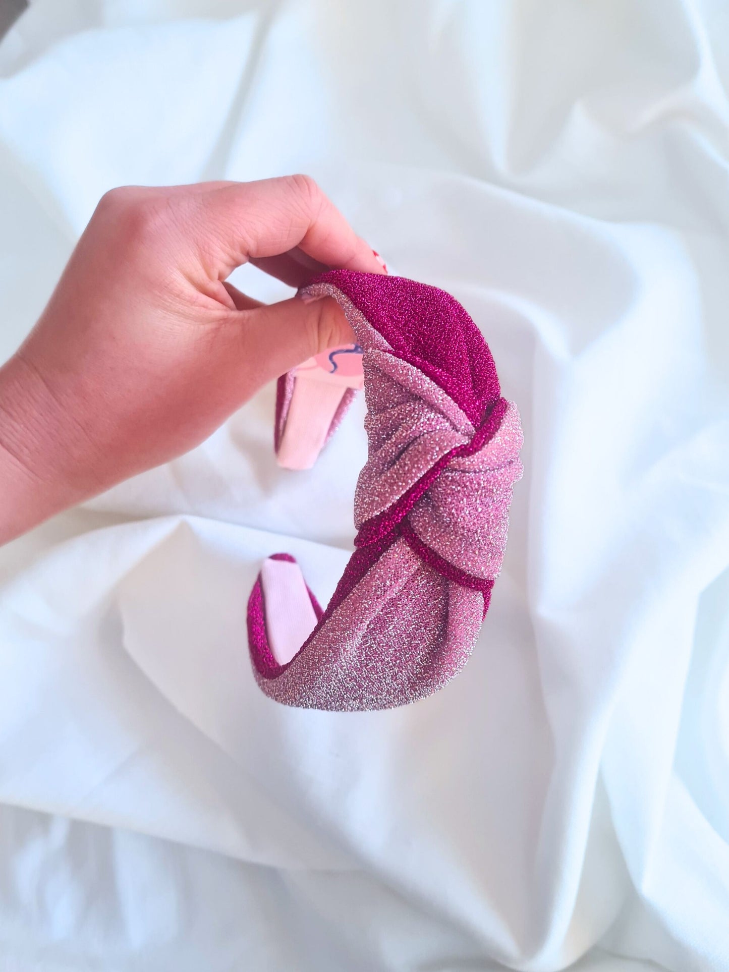 Double pink glitter headband