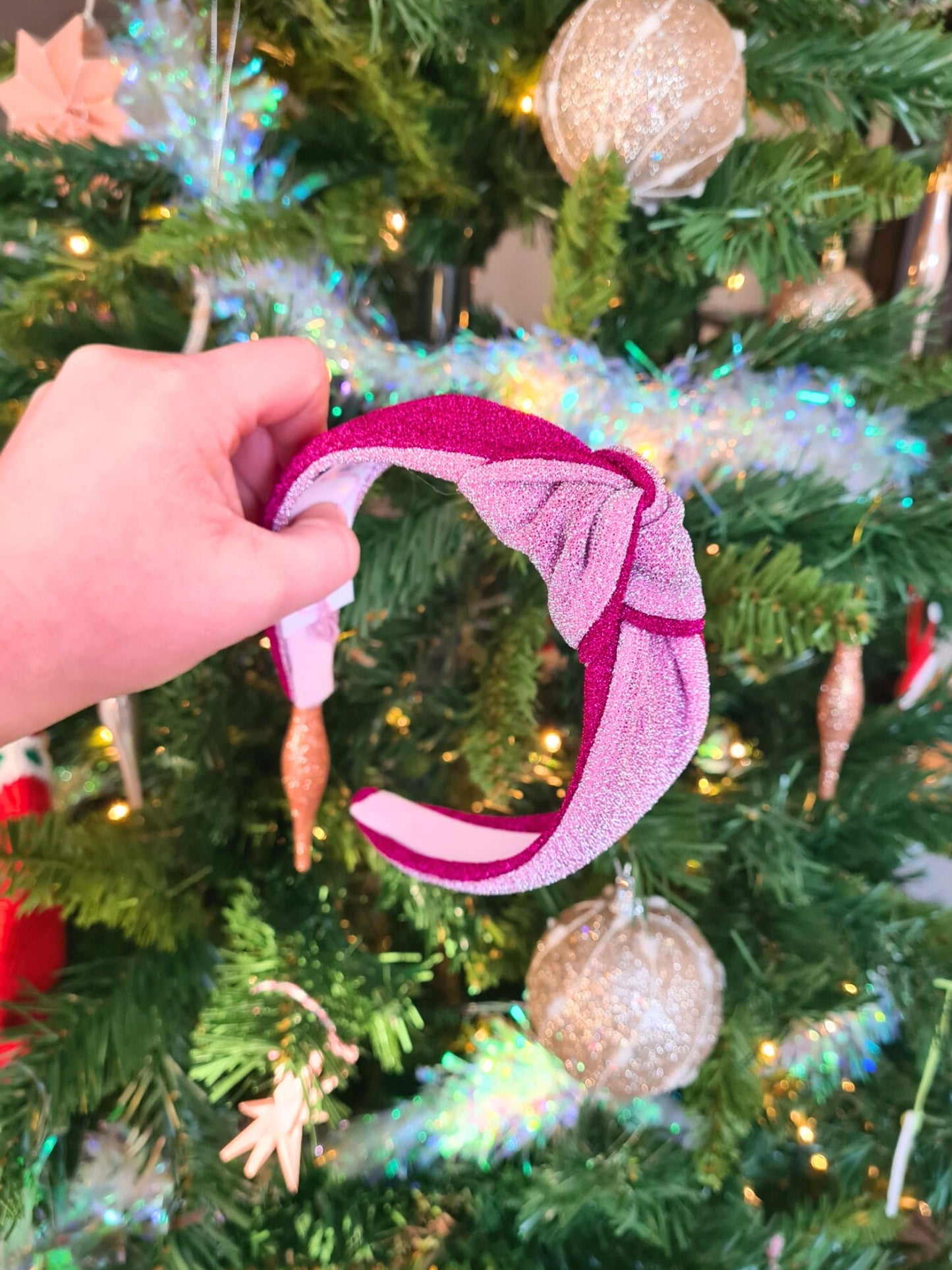 Double pink glitter headband