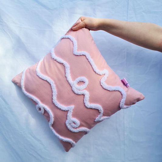 Pink & White Cotton Punch Needle Tufted Cushion