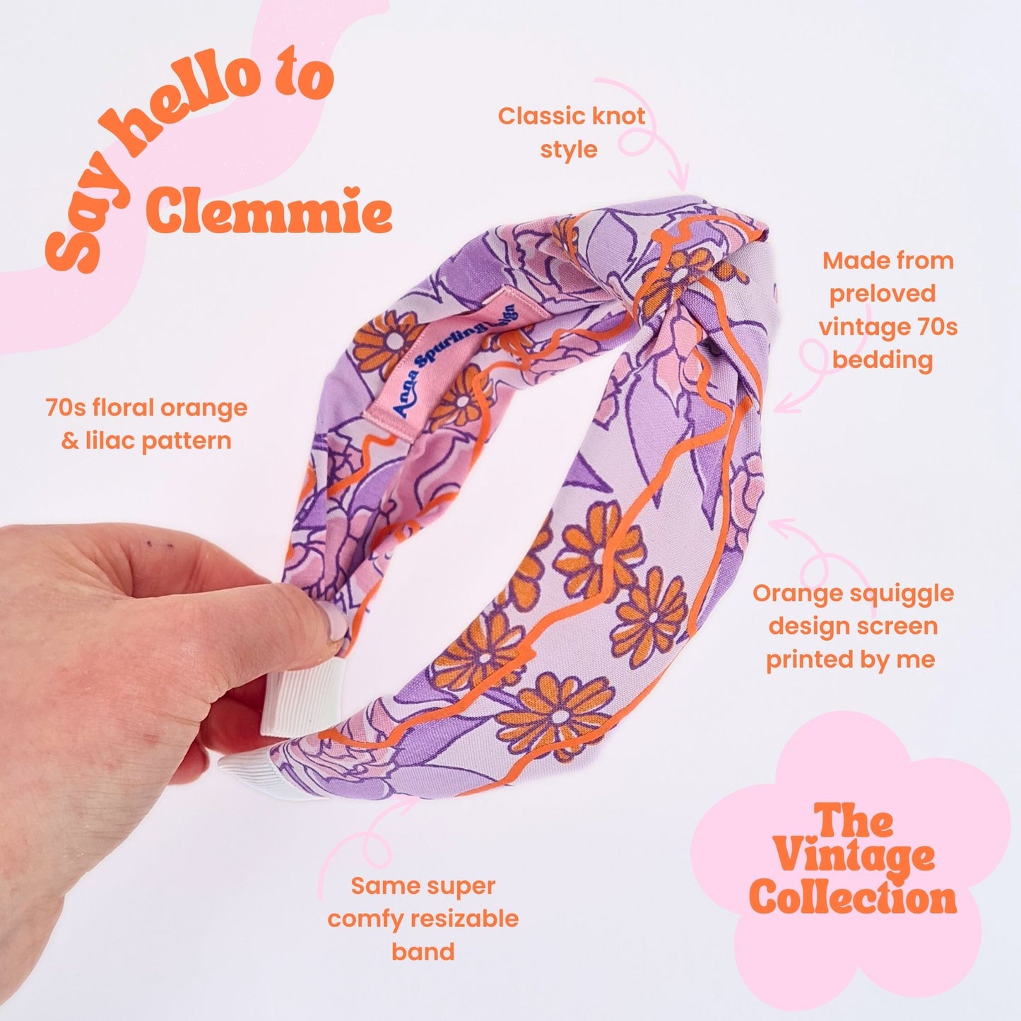 Orange and Lilac Retro Print Headband | Clemmie
