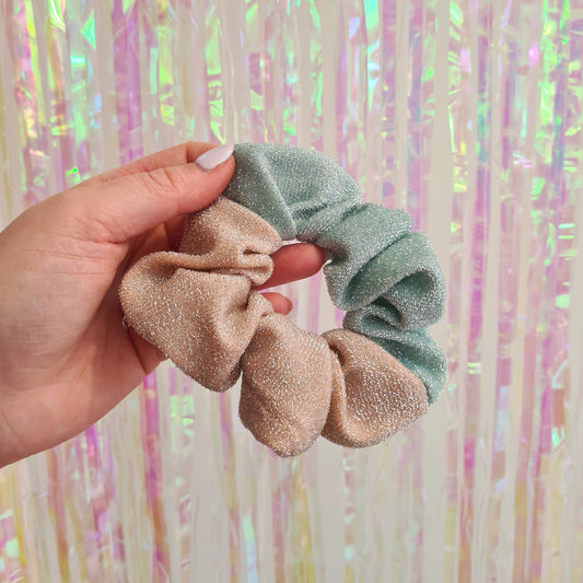 Two Colour Sparkle Scrunchie mint and pink