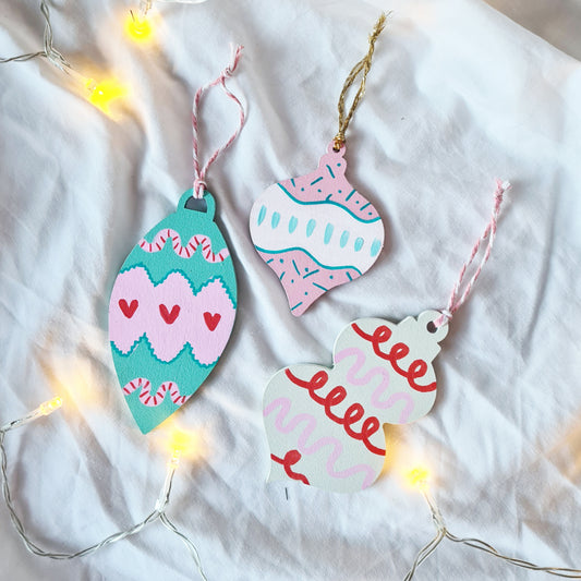 Hand Painted Pastel Christmas Decorations