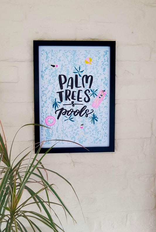 A3 'Palm Trees & Pools' Risograph Art print / Wall Art