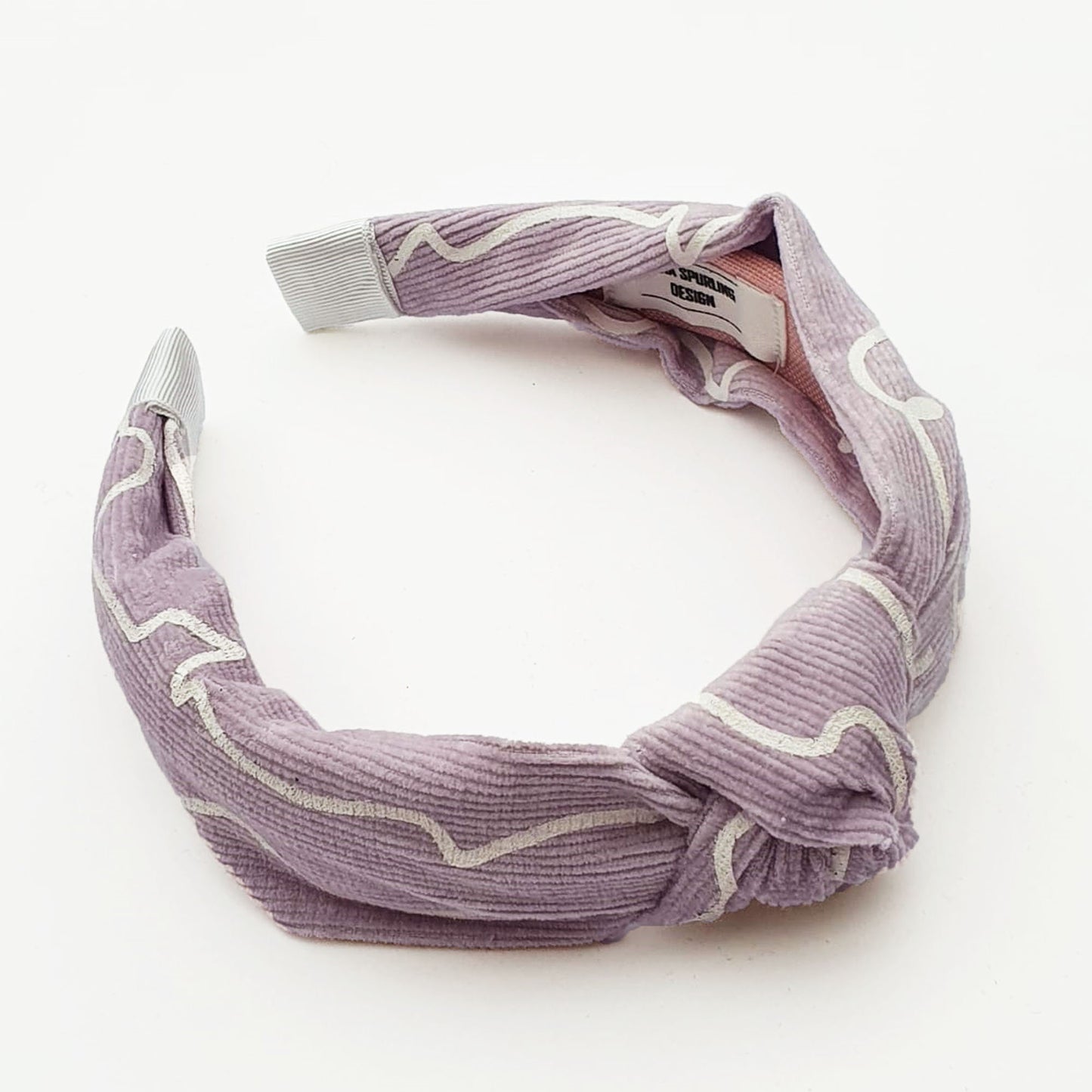 Lilac Corduroy Knot Headband Squiggle Pattern