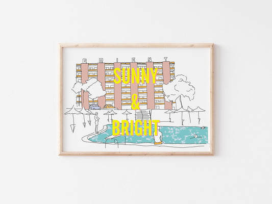 A3 'Sunny & Bright' Risograph Art print / Wall Art