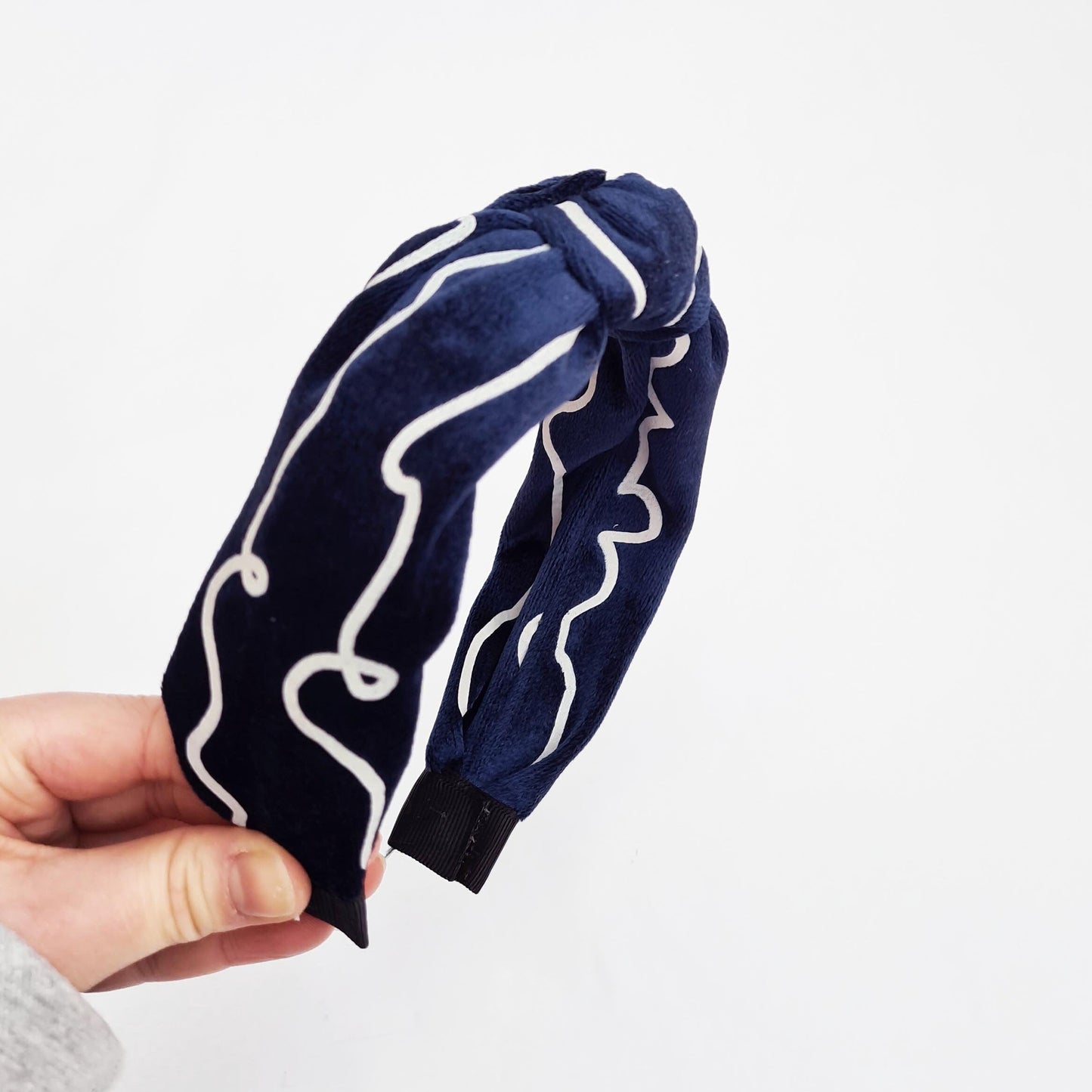 Navy Velvet Knot Pearl Headband