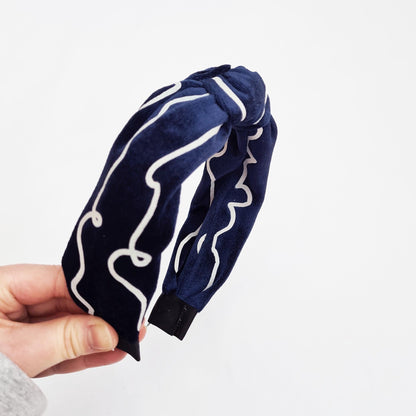 Navy Velvet Knot Pearl Headband