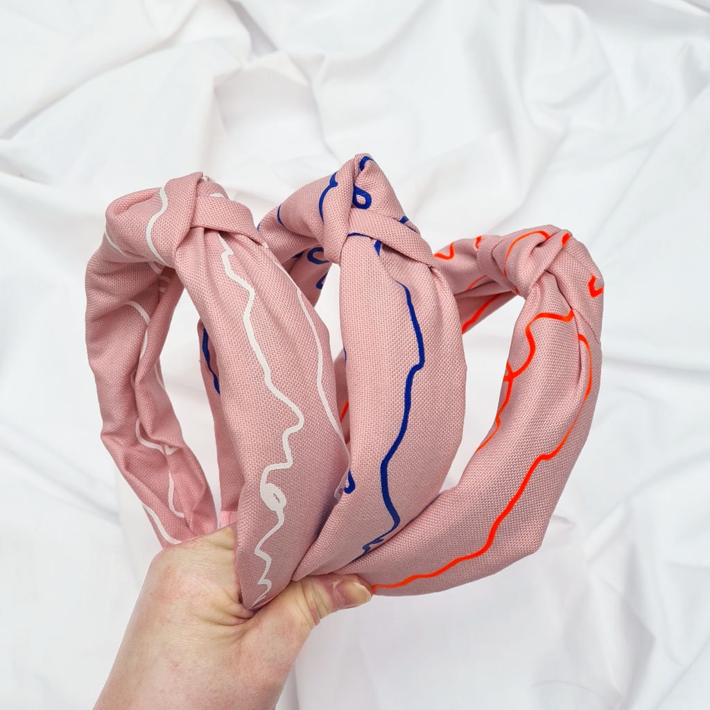 Pink and Neon Orange Squiggle Knot Headband