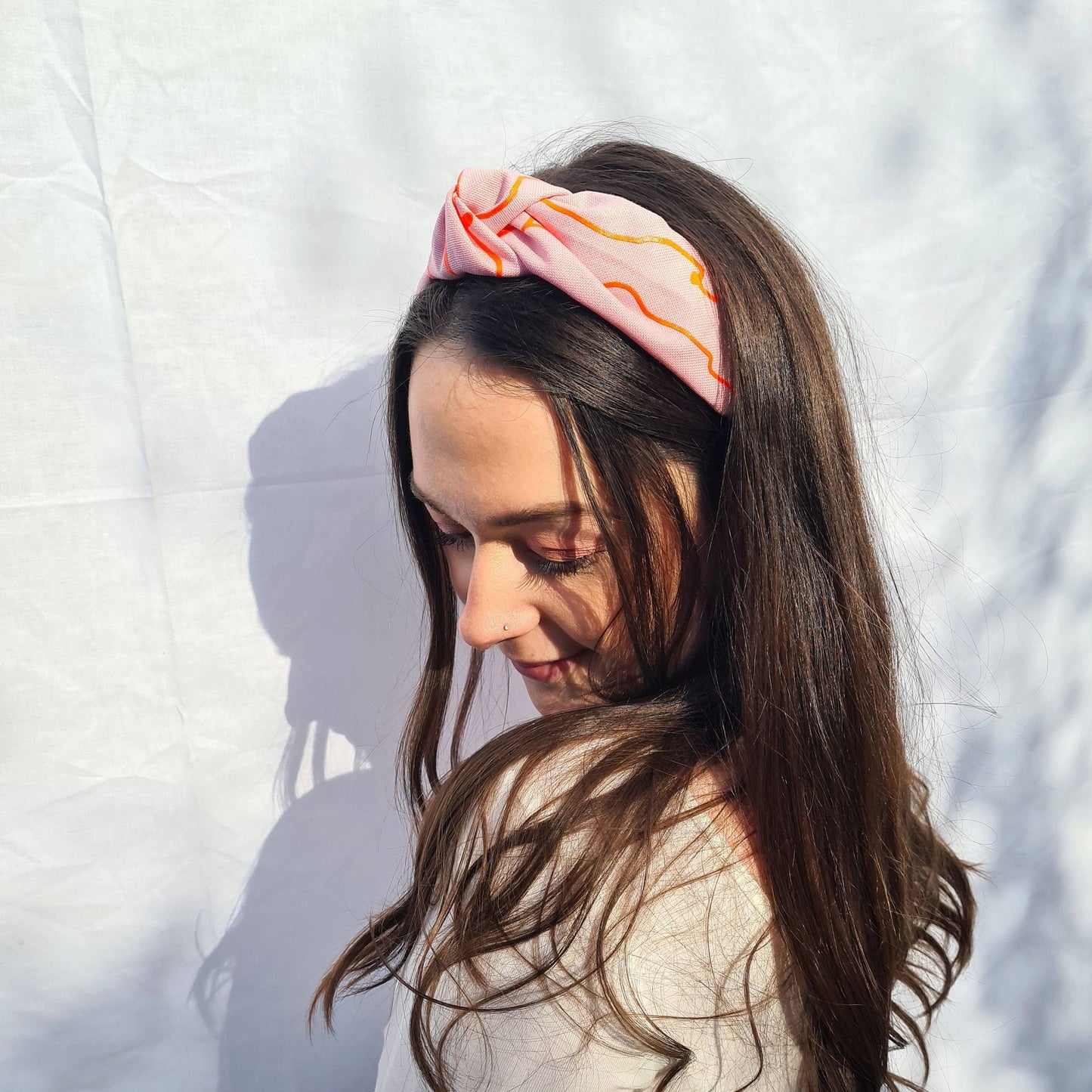 Pink and Neon Orange Squiggle Knot Headband