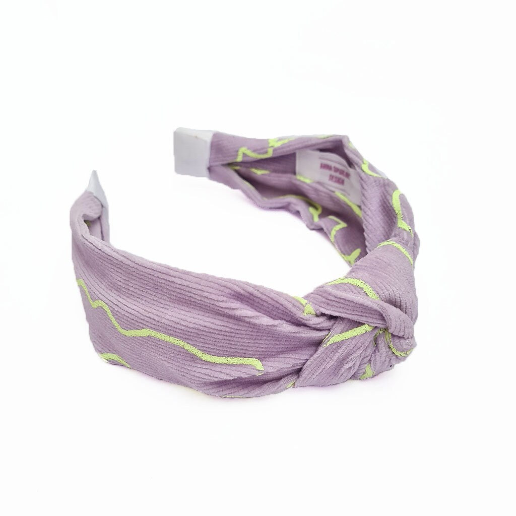 Lilac Corduroy Knot Headband Squiggle Pattern